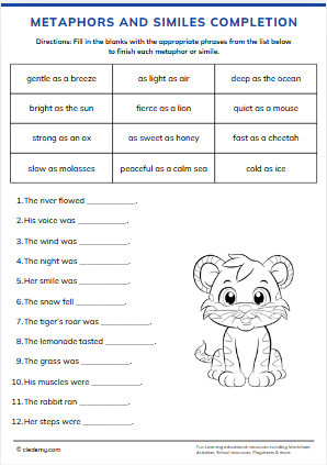 Complete the Metaphor or Simile Activity