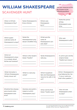 Shakespeare Scavenger Hunt Activity