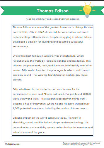 Thomas Edison Reading Comprehension