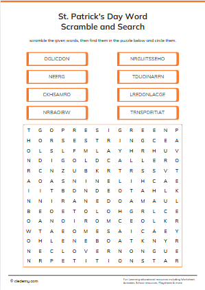 St. Patrick's Day Word Scramble and Search