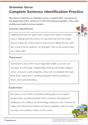 Complete Sentence Identification Practice Grammar Gurus