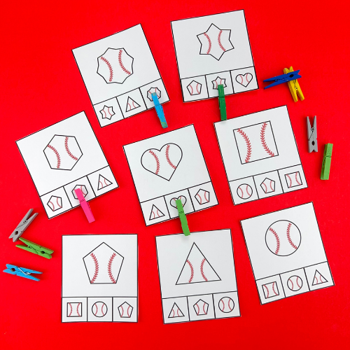 Baseball Shape Matching Clip Cards