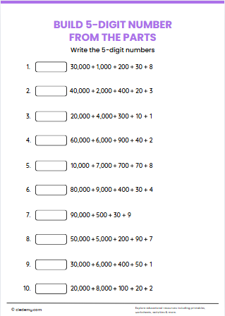 Build a 5-Digit Number from The Parts Grade 3