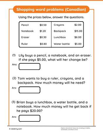 Canadian Shopping Word Problems
