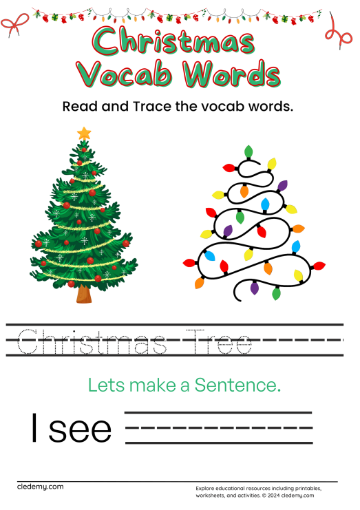 Trace Christmas Tree Vocabulary Words