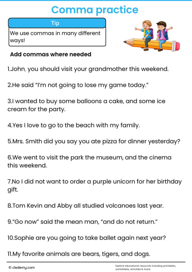 Comma Practice