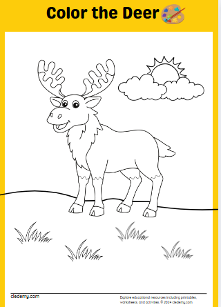 Deer Coloring Page Worksheet | Cledemy.com