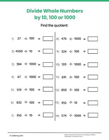 Divide Whole Numbers by 10, 100 or 1000