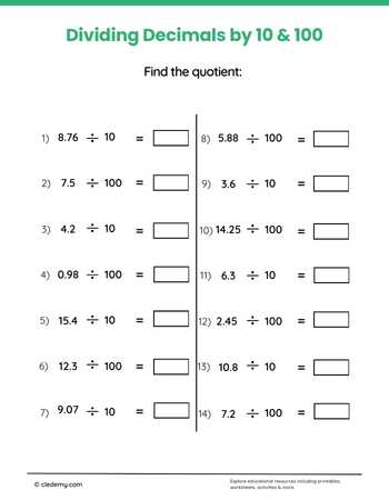 Dividing 1-Digit Decimals by 10 or 100
