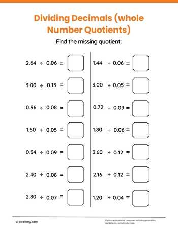 Dividing Decimals with Whole Number Quotients