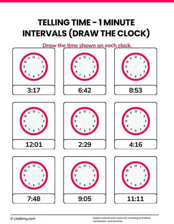 Draw the Clock Telling Time - 1 Minute Intervals