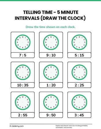 Draw the Clock Telling Time 5-Minute Intervals