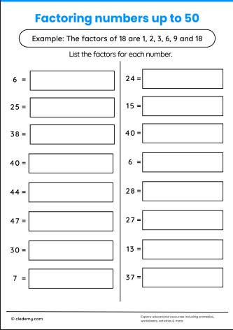 Factoring Numbers up To 50