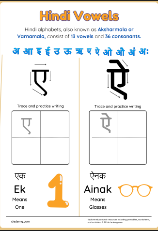 Hindi Vowel Practice: Trace and Learn e and ai
