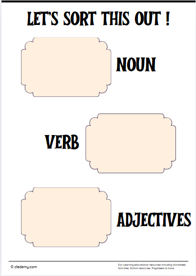 Noun Verb and Adjective Sorting