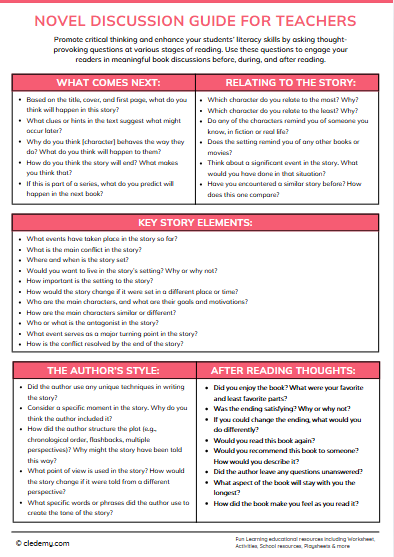 Novel Discussion Guide for Teachers