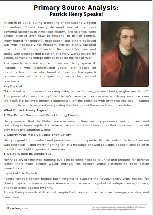 Primary Source Analysis:Patrick Henry Speaks!