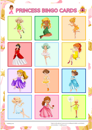 Princess Bingo Cards Activity