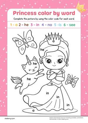 Princess Color by Sight Word
