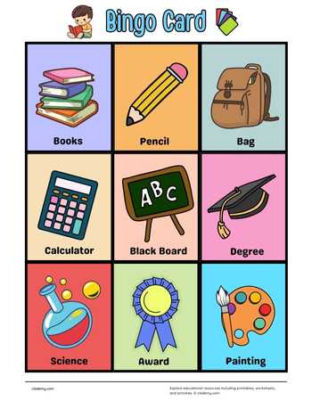 School Supplies Bingo Games