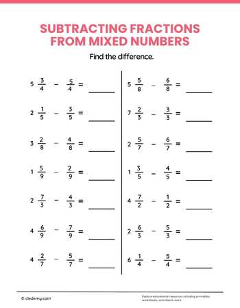 Practice Subtracting Fractions from Mixed Numbers