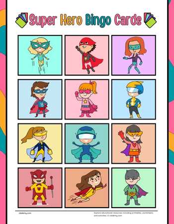 Super Hero Bingo Cards