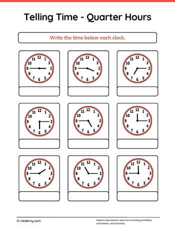 Telling Time - Quarter Hours