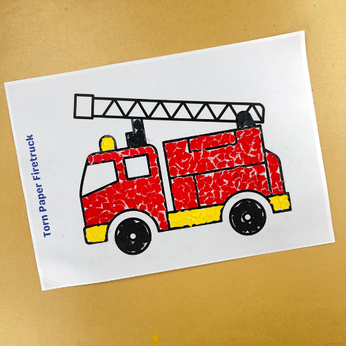 Torn Paper Fire Truck Collage