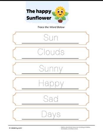Trace the Word The Happy Sunflower