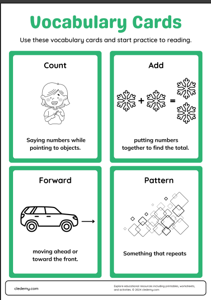 Vocabulary Cards: Counting and Patterns Fun