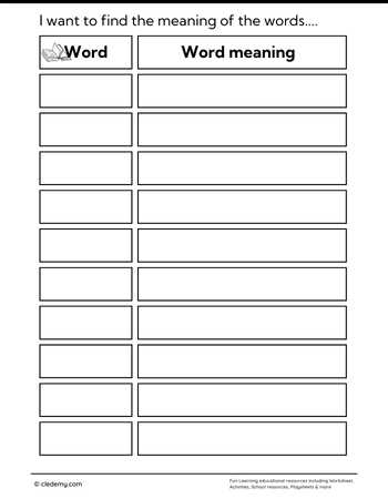 Word and Word Meanings Writing Frame