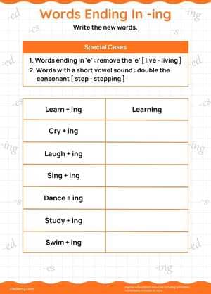 Words Ending in ing
