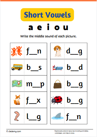 Write short vowels AEIOU